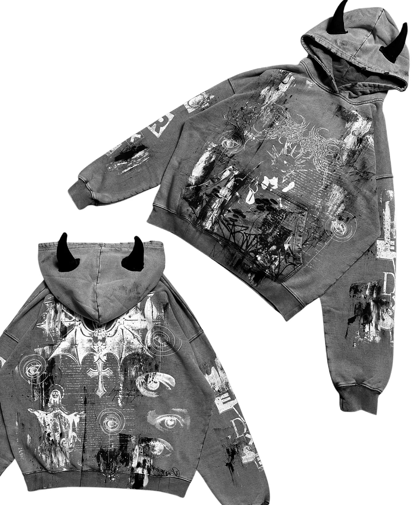 Overdxse Devil Horn Hoodie for women Gothic Street Clothing Oversized