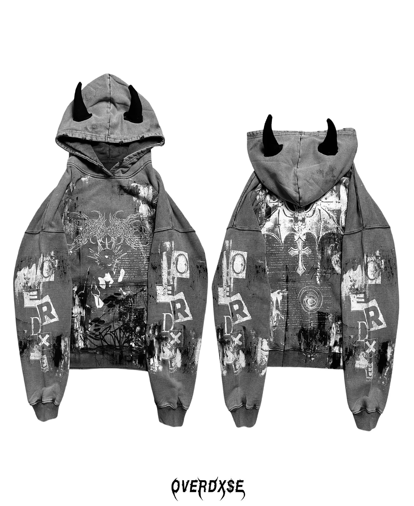 Overdxse Devil Horn Hoodie for women Gothic Street Clothing Oversized