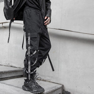 Black Cargo Pants For Men - Kuroi Joggers Japanese Streetwear Joggers - INFINIT STORE