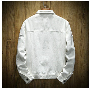 Ripped White denim jacket slim fit cotton denim jackets Coats & Jackets Infinit Store Infinit Store Infinit Sneakers