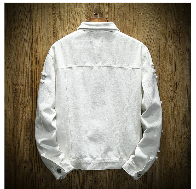 Ripped White denim jacket slim fit cotton denim jackets Coats & Jackets Infinit Store Infinit Store Infinit Sneakers