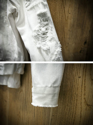 Ripped White denim jacket slim fit cotton denim jackets Coats & Jackets Infinit Store Infinit Store Infinit Sneakers