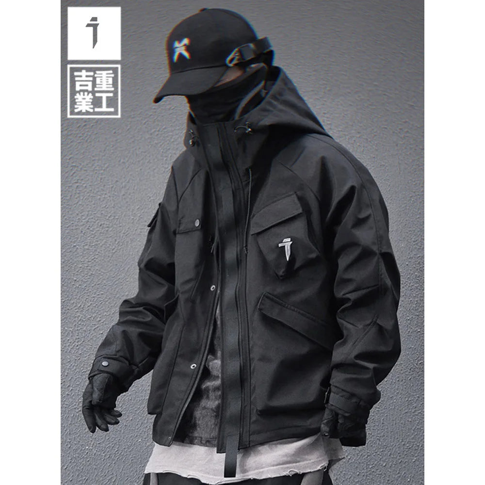 i black Techwear Jackets Windbreaker for Men’s 
