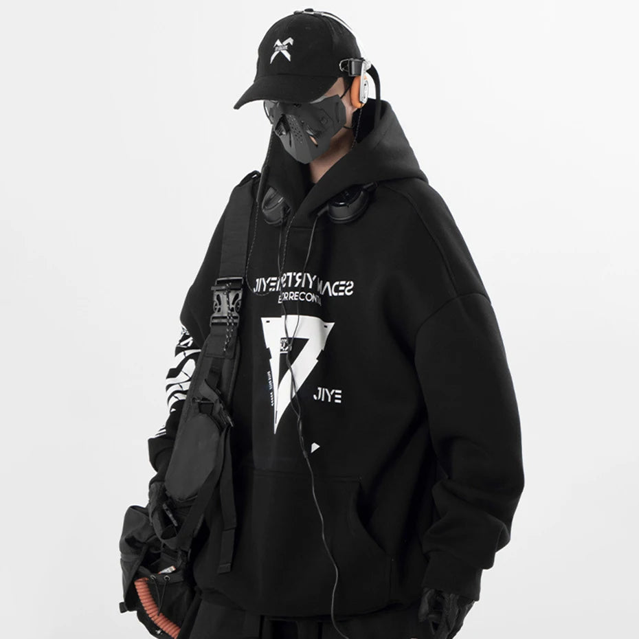 Men's techwear black Hoodies 2024  Oversized Harajuku Streetwear Hoodie