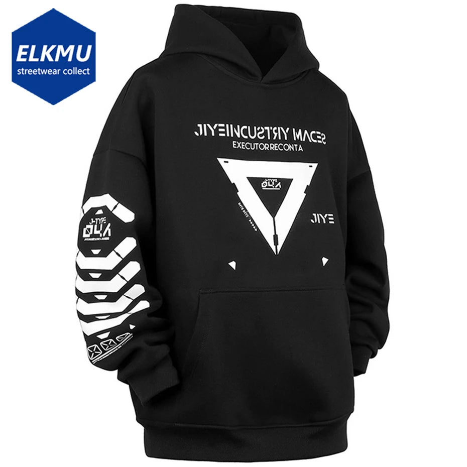 Men's techwear black Hoodies 2024  Oversized Harajuku Streetwear Hoodie