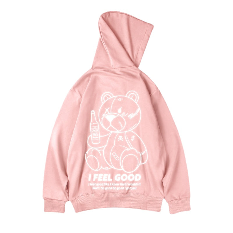 I feel good hoodie, angry bear hoodie, black hoodie japanese streetwear hoodie Coats & Jackets Pink / XXXL Infinit Store Infinit Store Infinit Sneakers