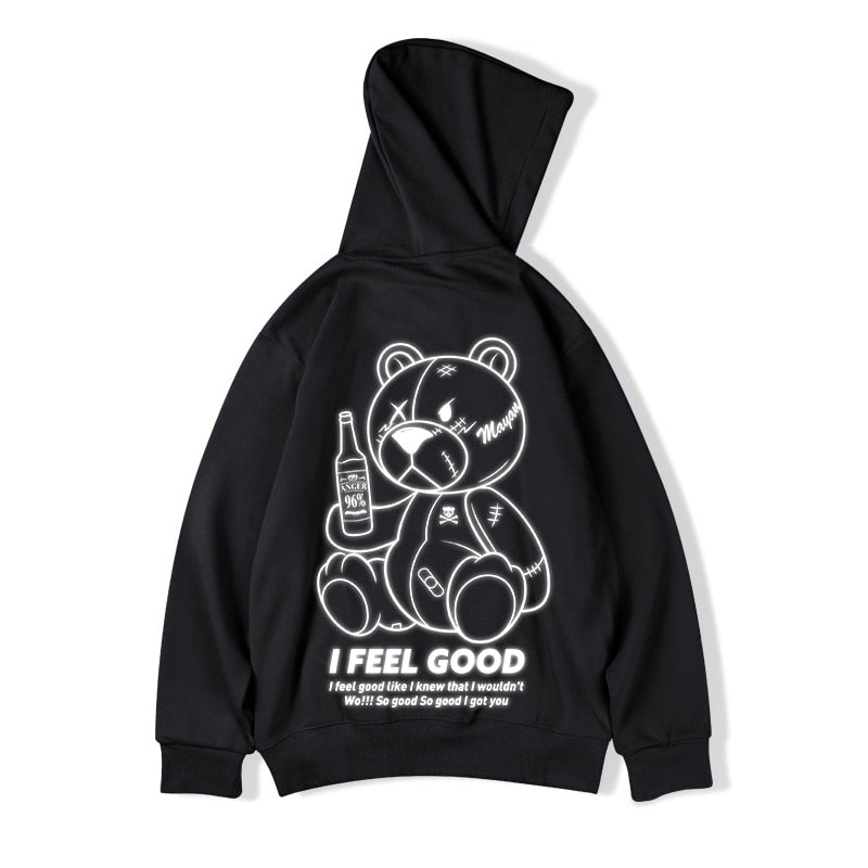 I feel good hoodie, angry bear hoodie, black hoodie japanese streetwear hoodie Coats & Jackets Black / 5XL Infinit Store Infinit Store Infinit Sneakers