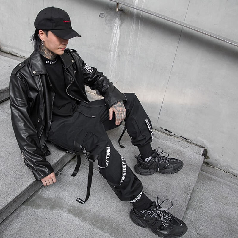 Black Cargo Pants For Men - Kuroi Joggers Japanese Streetwear Joggers - INFINIT STORE