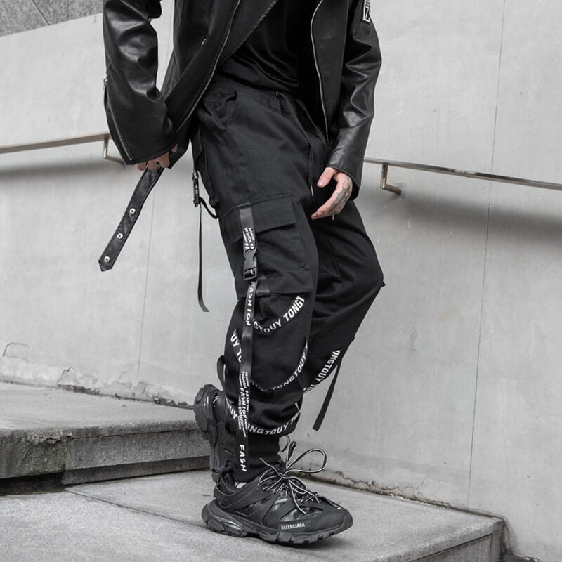 Black Cargo Pants For Men - Kuroi Joggers Japanese Streetwear Joggers - INFINIT STORE
