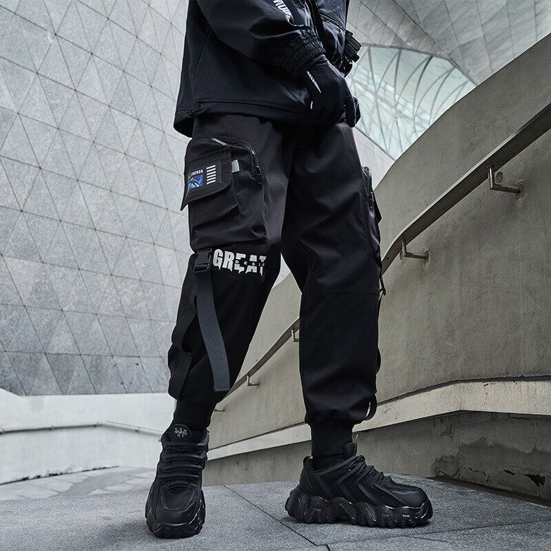 Black Cargo Pants 'The Great' Japanese black Techwear pants