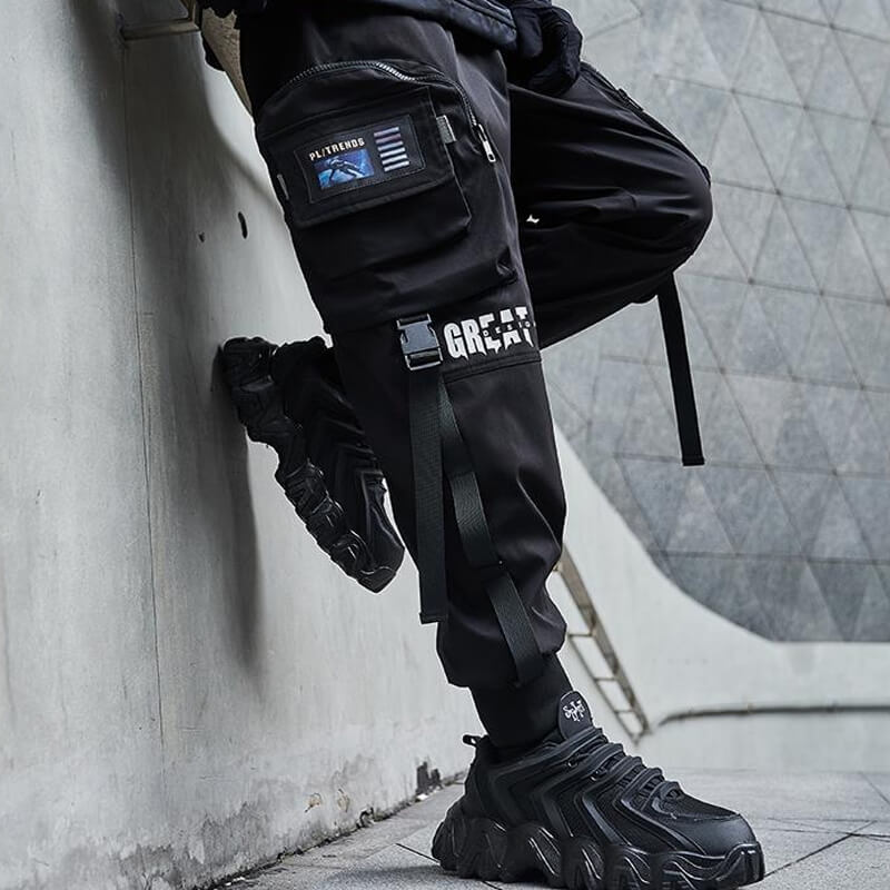 Black Cargo Pants 'The Great' Japanese black Techwear pants - INFINIT STORE
