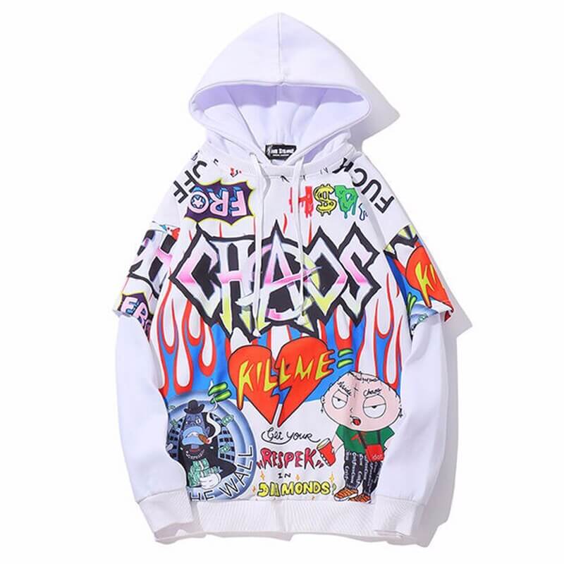 Chaos graffiti hoodie sweatshirt for men and women, japanese streetwear hoodies Coats & Jackets white / XXL Infinit Store Infinit Store Infinit Sneakers