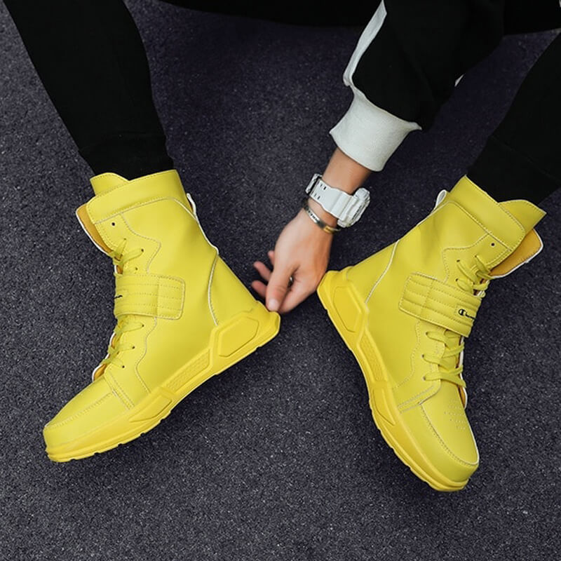 High top yellow sales sneakers