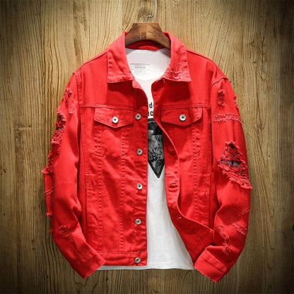 Ripped RED denim jacket slim fit cotton denim jackets Coats & Jackets Red / 4XL Infinit Store Infinit Store Infinit Sneakers