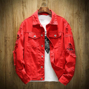 Ripped White denim jacket slim fit cotton denim jackets Coats & Jackets Infinit Store Infinit Store Infinit Sneakers