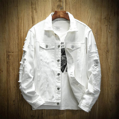 Ripped White denim jacket slim fit cotton denim jackets Coats & Jackets Infinit Store Infinit Store Infinit Sneakers