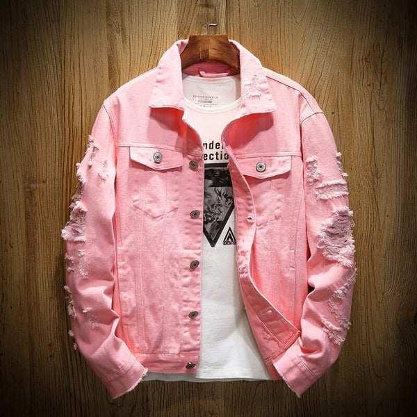 Ripped RED denim jacket slim fit cotton denim jackets – INFINIT STORE