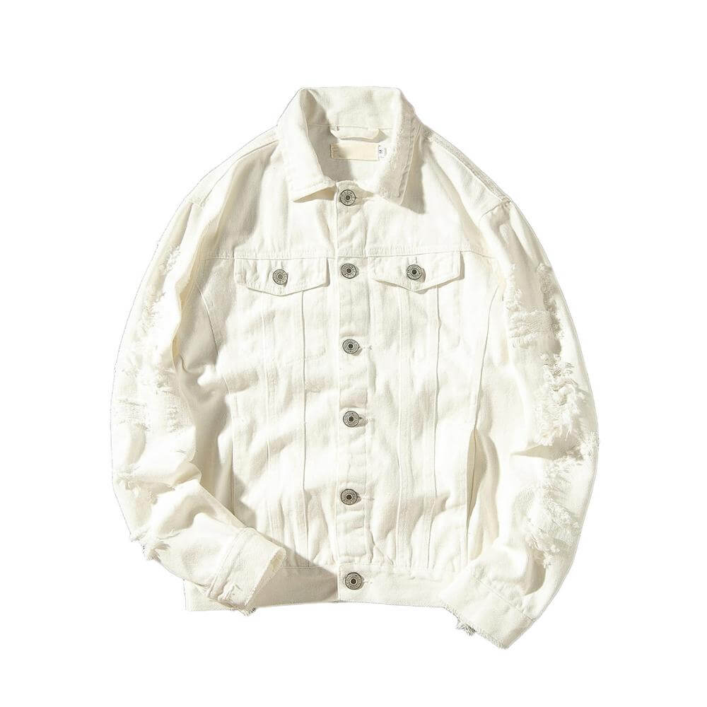 White ripped shop jean jacket mens