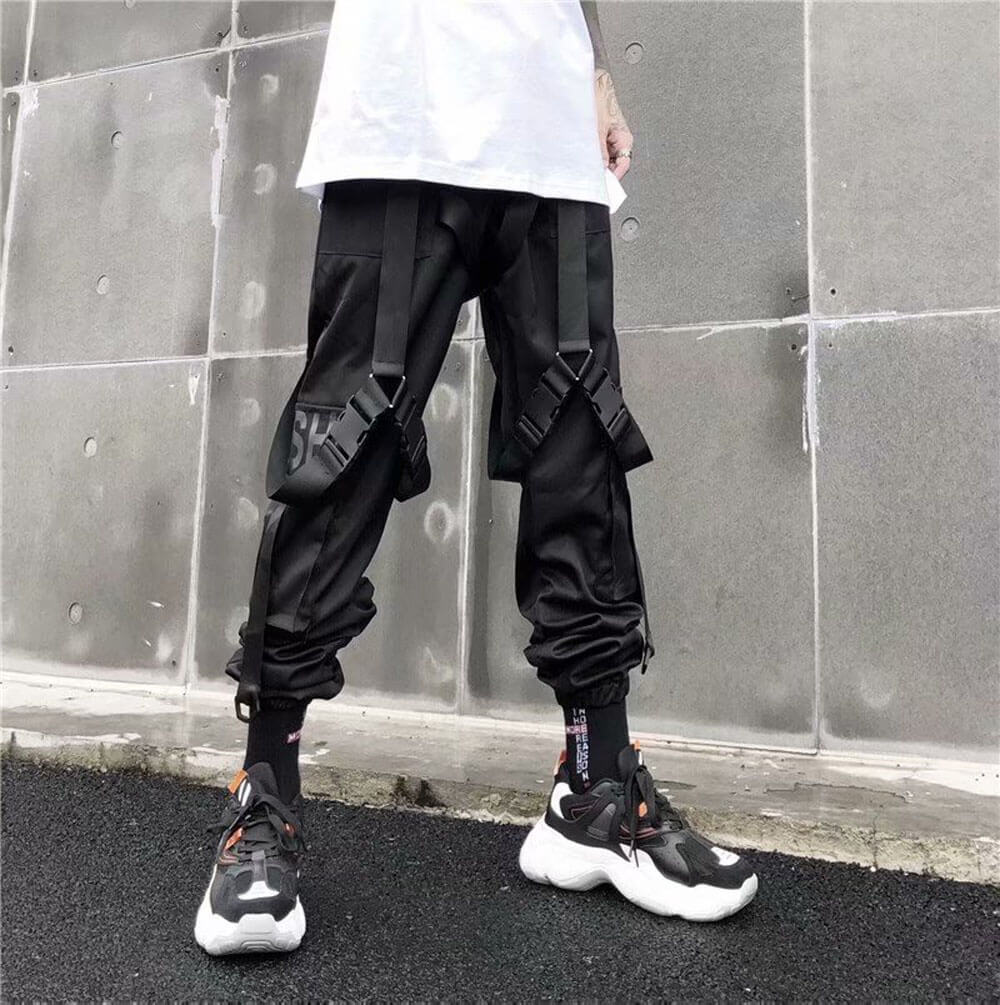 Women Fashion Harajuku Cargo Pants Black Detachable Strap Trousers Female  Elastic Waist Streetwear Pants Plus Size Casual Pants